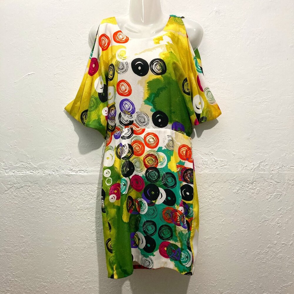 Julie Dillon New York Artsy Mini Dress Open Back Multicolor Silky Lined Size 6